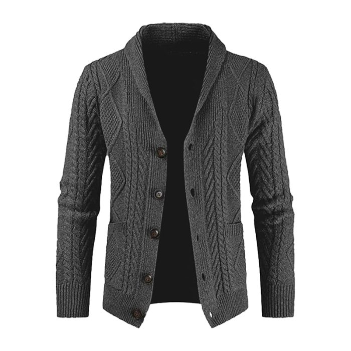 Long Sleeve Shawl Collar Buttons Down Cable Knit Cardigan Sweater